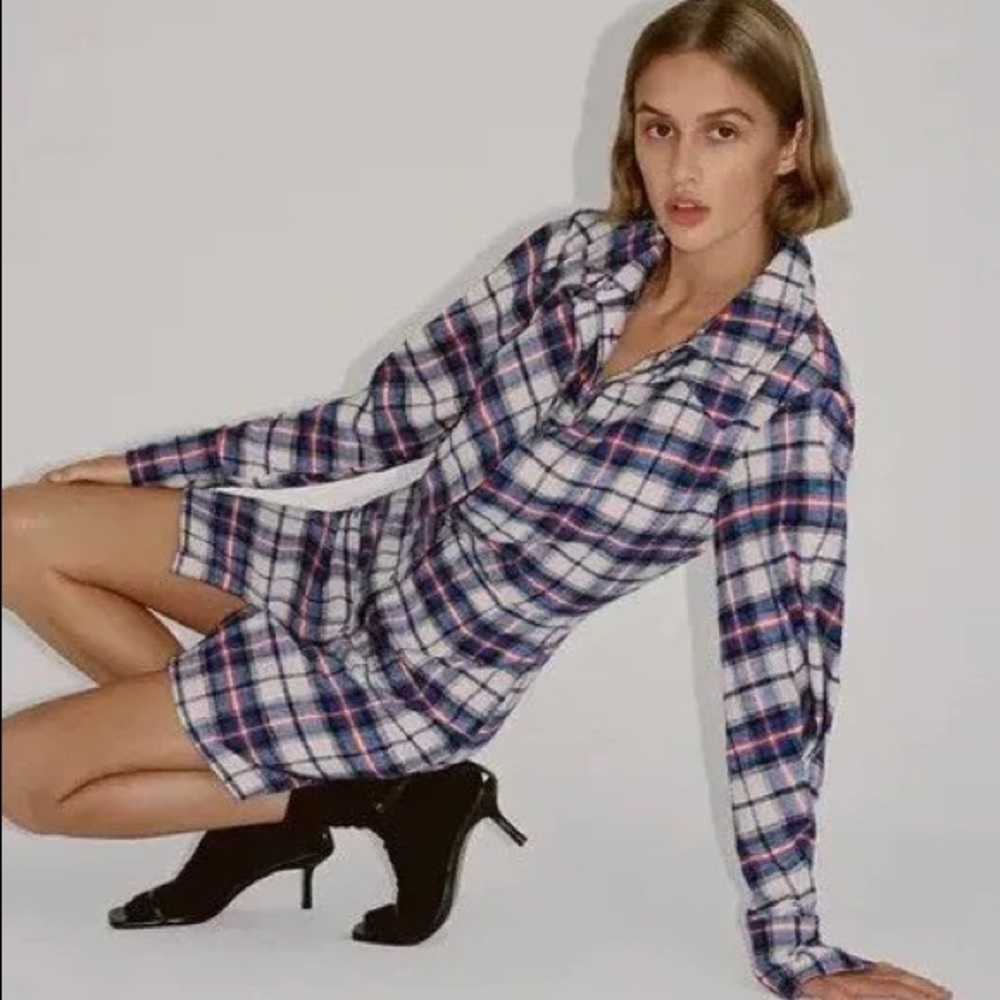 Zara Plaid Long Sleeve Dress - Blue and Red